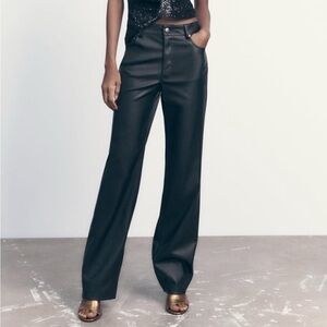 ZARA Black Faux Leather Straight Leg Pants